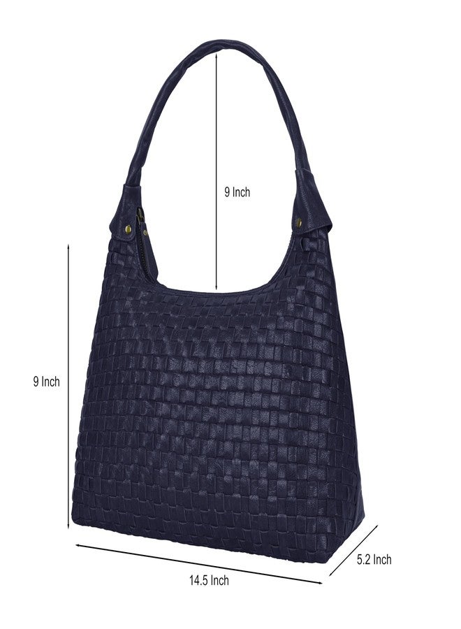 ANTONIO VALERIA Allison Braided Blue Leather Hobo Bag for Women - Image 3