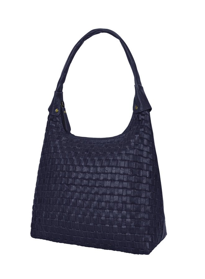 ANTONIO VALERIA Allison Braided Blue Leather Hobo Bag for Women - Image 1