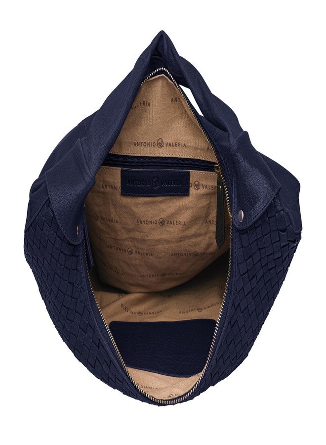 ANTONIO VALERIA Allison Braided Blue Leather Hobo Bag for Women - Image 4