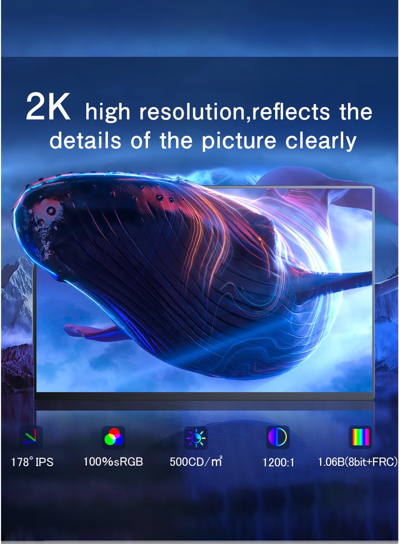أوبيرفكت شاشة ألعاب محمولة UPERFECT مقاس 16 بوصة بدقة QHD 2560*1600P IPS مزودة بمنفذ USB C ومنفذ Mini HDMI فائقة النحافة للكمبيوتر المحمول/الهاتف/جهاز الألعاب، قابلة للتثبيت على حامل VESA - Image 4