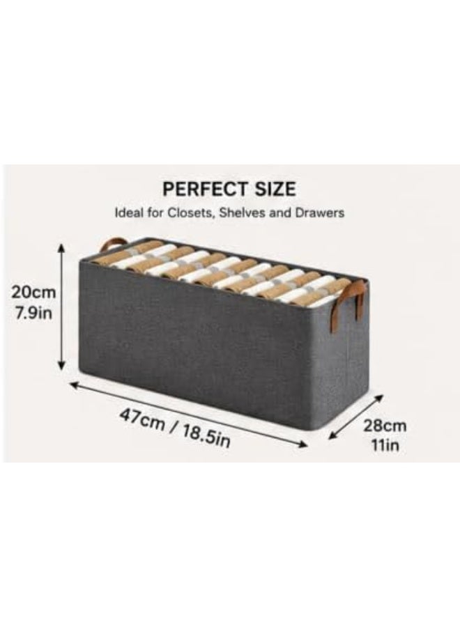 Fabric storage box with a rigid frame for closets, stackable clothing organizer basket with leather handles, gray. - Image 4
