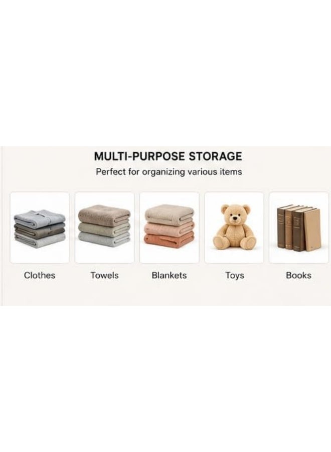 Fabric storage box with a rigid frame for closets, stackable clothing organizer basket with leather handles, gray. - Image 2