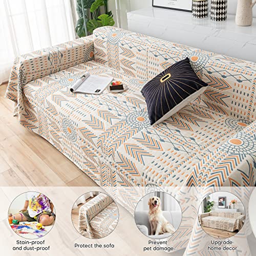 Osunnus Cotton Couch Cover Washable Boho Reversible Throw Sofa Cover Geometric Jacquard Multi-Use Furniture Protector for 2-3 Cushion Sectional L Shaped Sofa Bed Boho Home Decor, 79" x 118" - Image 5