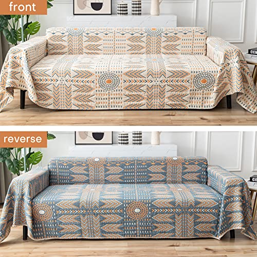 Osunnus Cotton Couch Cover Washable Boho Reversible Throw Sofa Cover Geometric Jacquard Multi-Use Furniture Protector for 2-3 Cushion Sectional L Shaped Sofa Bed Boho Home Decor, 79" x 118" - Image 3