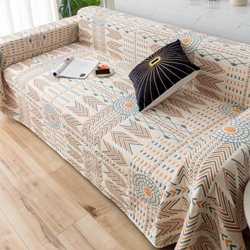 Osunnus Cotton Couch Cover Washable Boho Reversible Throw Sofa Cover Geometric Jacquard Multi-Use Furniture Protector for 2-3 Cushion Sectional L Shaped Sofa Bed Boho Home Decor, 79" x 118" - Image 1