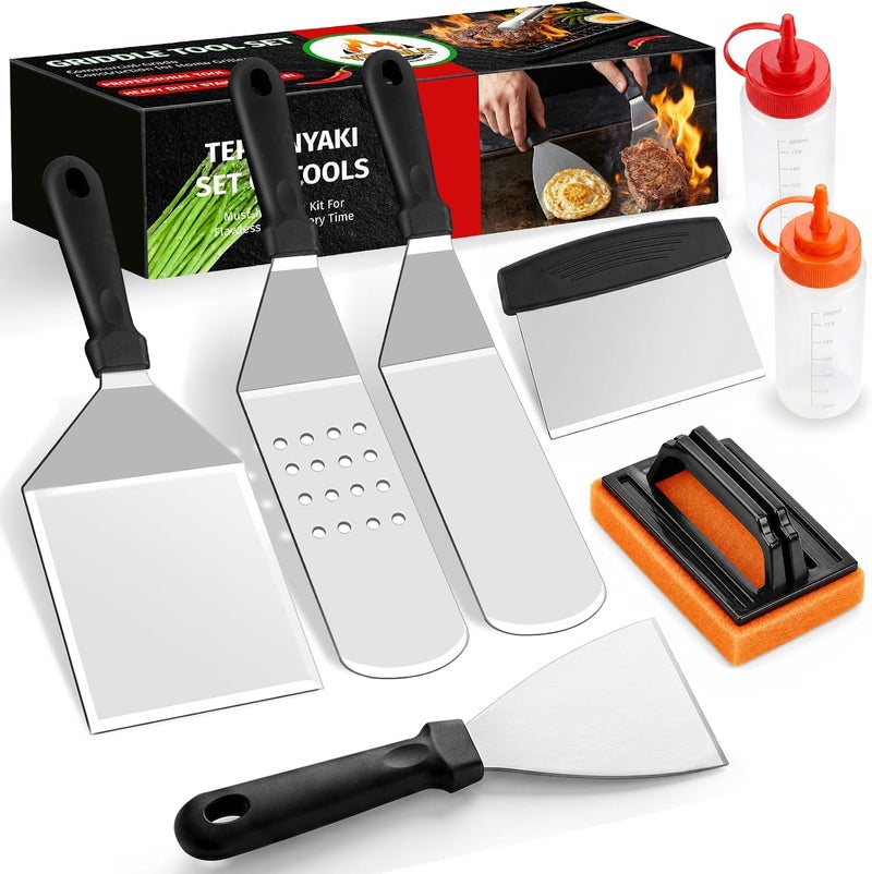 Yekale Griddle Accessories Kit, 144 Pcs Griddle Grill Tools Set for Blackstone and Camp Chef, Two Basting Cover Professional Grill BBQ Spatula Set with Spatula, Scraper, Bottle, Tongs, Egg Ring - Image 1