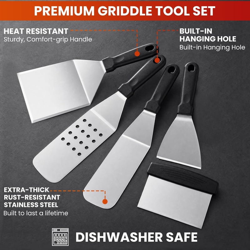 Yekale Griddle Accessories Kit, 144 Pcs Griddle Grill Tools Set for Blackstone and Camp Chef, Two Basting Cover Professional Grill BBQ Spatula Set with Spatula, Scraper, Bottle, Tongs, Egg Ring - Image 2