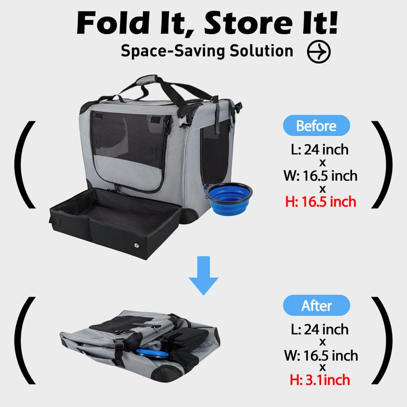 Prutapet Large Cat Carrier 24"x16.5"x16.5" Soft-Sided Portable Pet Crate for Car Traveling with Collapsible Litter Box and Bowl - Image 5