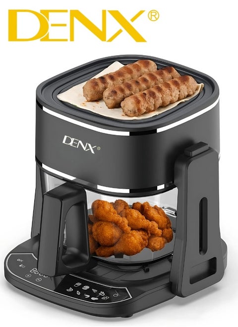 DENX 2-in-1 Air Fryer and Grill – Model DX3411, 4.5L Capacity, 1400W Power, Oil-Free Cooking with Digital Touch Control, Multi-Function Oven for Frying, Grilling, Toasting, Reheating, Dehydrating, Fermenting and Baking – Ideal for Home and Family Use