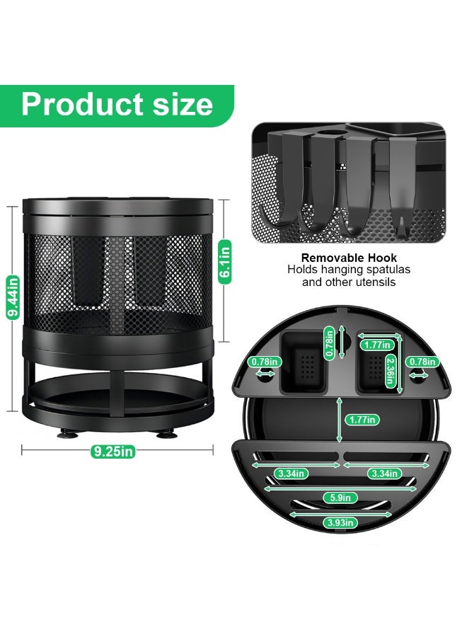 HASTHIP® Universal Multi-Functional Knife Block and Cutting Board Storage Rack, Carbon Steel Detachable Kitchen Utensil Holder Organizer, 360 Degree Rotation, Space-Saving with 4 Hooks (Black) - Image 2