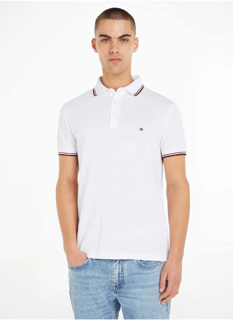 TOMMY HILFIGER Men's 1985 Collection Tipped Slim Fit Polo -  Stretch organic cotton pique, White