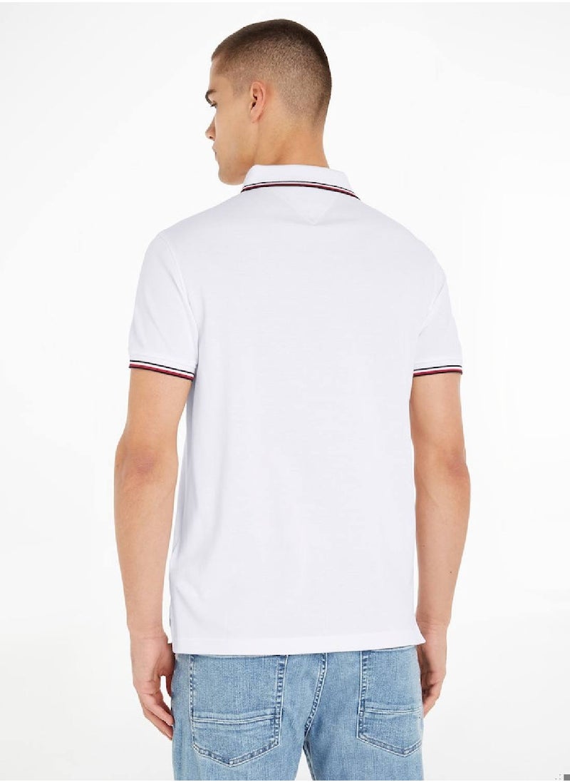 TOMMY HILFIGER Men's 1985 Collection Tipped Slim Fit Polo -  Stretch organic cotton pique, White  - Image 3