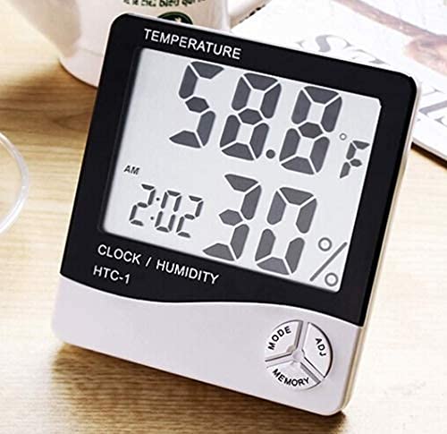 WOLTAX HTC1 Desktop Clock with Room Thermometer Humidity Incubator Meter and Accurate Temperature Indicator Digital Clock Alarm Clock Wall Mount or Table Top White Black