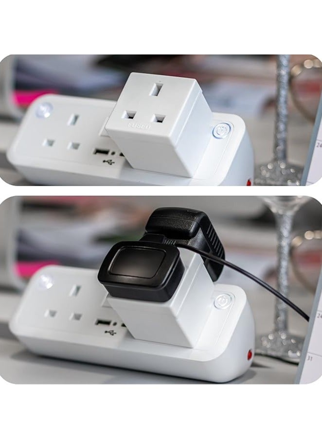 2 Way UK 3 Pin Plug Adaptor | Mains Power Multi Socket Extension | Extender Block Splitter | Wall Charger Adaptor Socket with 13A | 2 Plug Power Extender - 1 Pack – White - Image 2