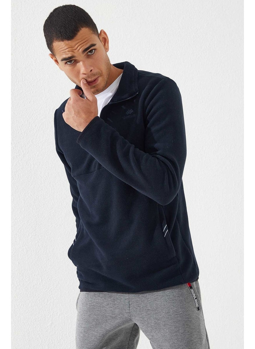 Tommy Life Navy Blue Men's Half Zip Sweatshirt Slim Fit Stand Collar Polar-87891  - Image 5