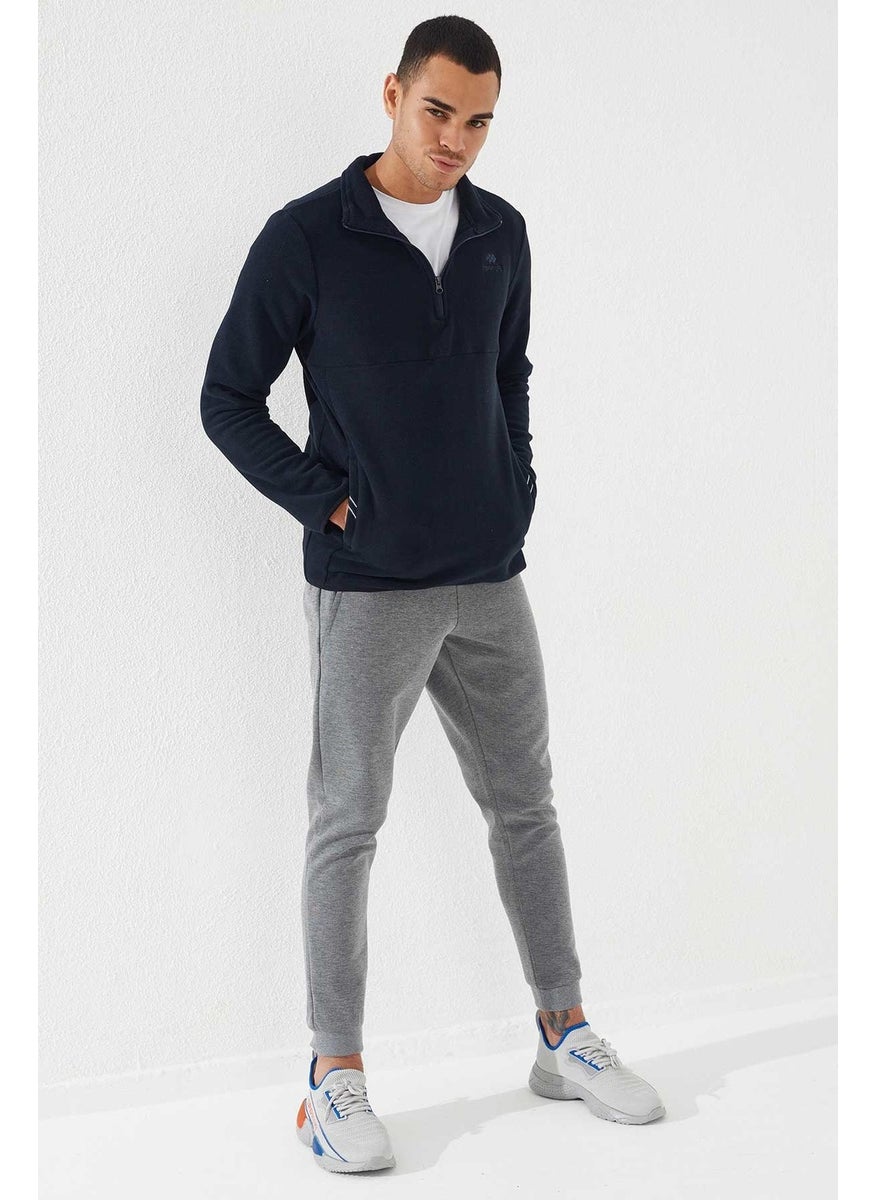 Tommy Life Navy Blue Men's Half Zip Sweatshirt Slim Fit Stand Collar Polar-87891  - Image 2