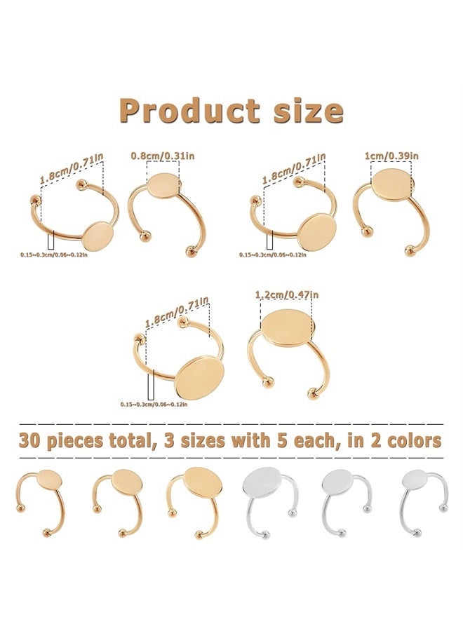 MaehSab 30 Pcs Blank Rings Stainless Steel Adjustable Pad Ring Base, Flat Blank Ring Base Tray for Jewelry Making DIY Crafts (Gold and Silver) - Image 2