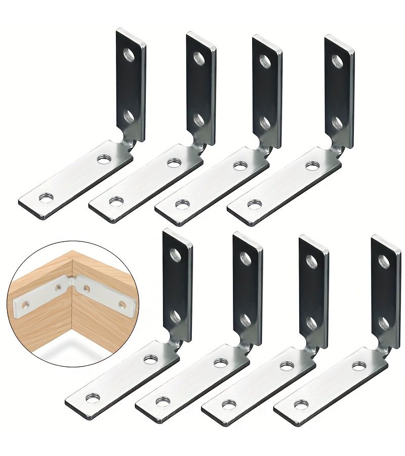 Silvery Set Of 4 L Shaped Right Angle Furniture Connectors For Glass Doors Cabinets Desks Chairs - Image 1
