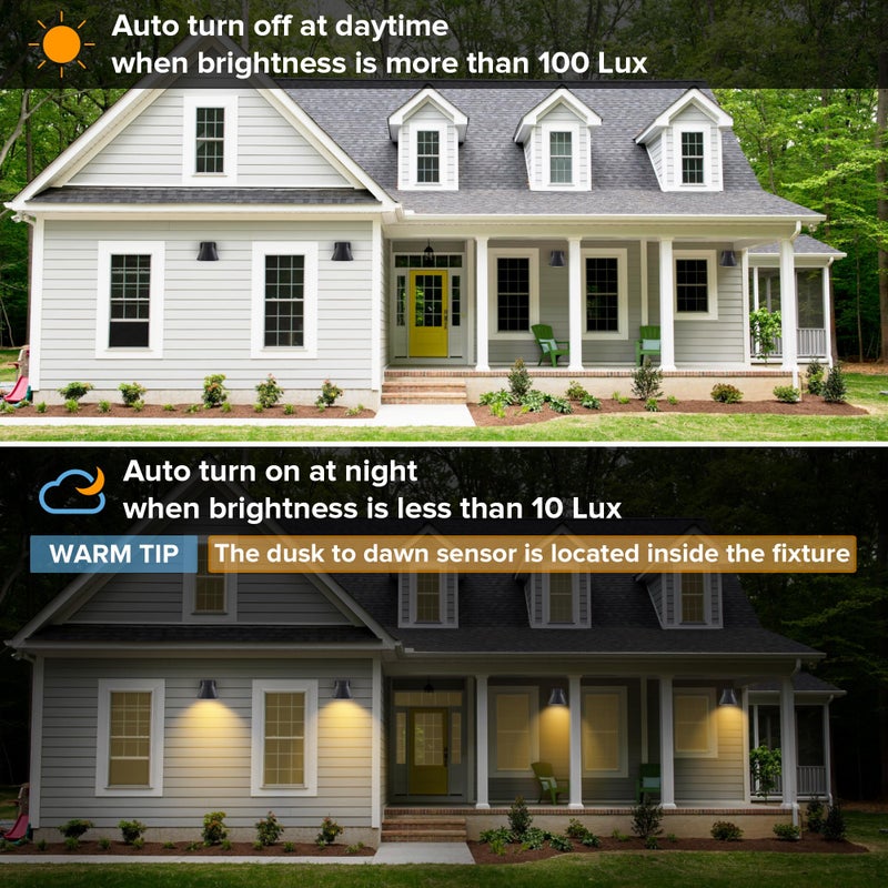 UME 2 Pack LED Outdoor Wall Light Fixtures, Dusk to Dawn Outdoor Wall Lantern, Exterior Waterproof Wall Sconce Light Fixtures, Black Front Porch Lights Wall Mount Lighting - Image 3