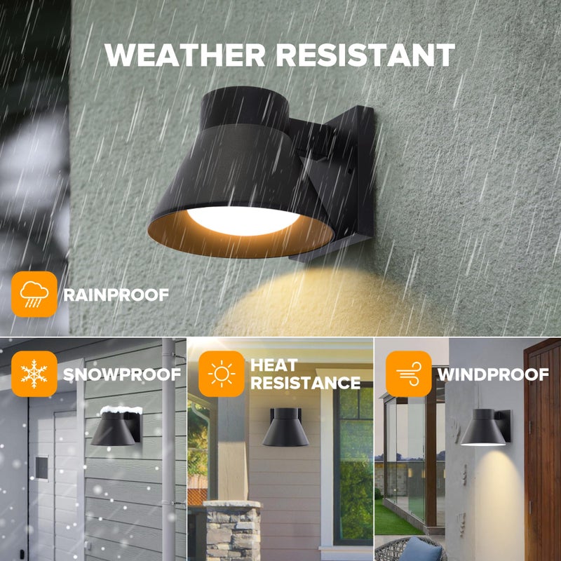 UME 2 Pack LED Outdoor Wall Light Fixtures, Dusk to Dawn Outdoor Wall Lantern, Exterior Waterproof Wall Sconce Light Fixtures, Black Front Porch Lights Wall Mount Lighting - Image 2