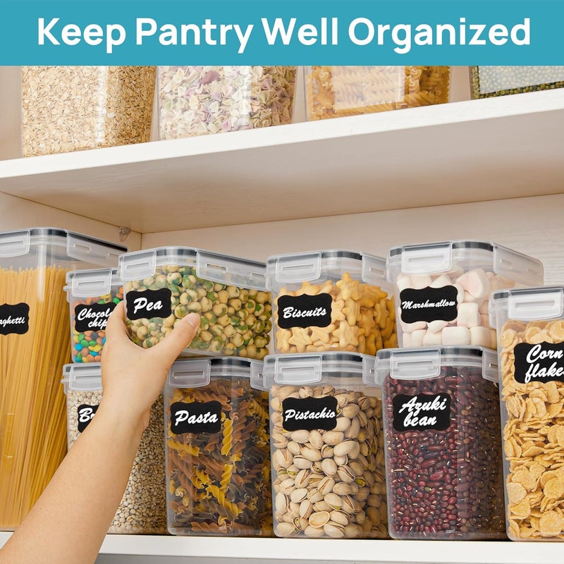 في توب مارت مجموعة حاويات تخزين الطعام محكمة الإغلاق من بأغطية سوداء، 15 قطعة خالية من BPA لحفظ الأطعمة الجافة لتنظيم وتخزين مخزن المطبخ، آمنة للغسيل في غسالة الأطباق، تتضمن 24 ملصقًا - Image 4