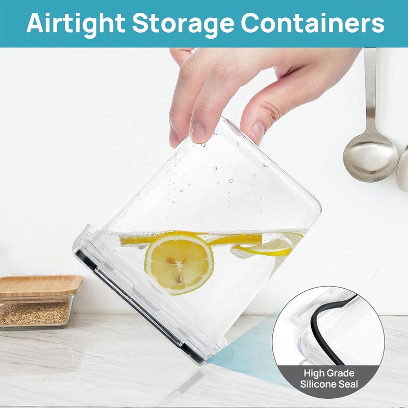في توب مارت مجموعة حاويات تخزين الطعام محكمة الإغلاق من بأغطية سوداء، 15 قطعة خالية من BPA لحفظ الأطعمة الجافة لتنظيم وتخزين مخزن المطبخ، آمنة للغسيل في غسالة الأطباق، تتضمن 24 ملصقًا - Image 3