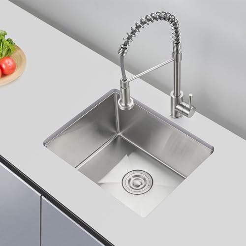 TSIBOMU 20 x 16 Inch Undermount Kitchen Sink, 304 Stainless Steel Single Bowl Small Kitchen Bar Sink Undermount, Brushed Nickel - Image 2