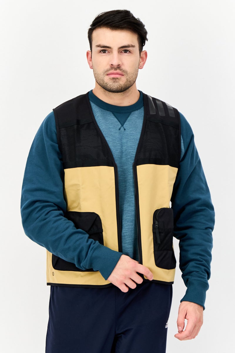 Adidas Men Sportswear Fit Sleeveless Outdoor Jackets Vest, Black/ khaki - Image 1