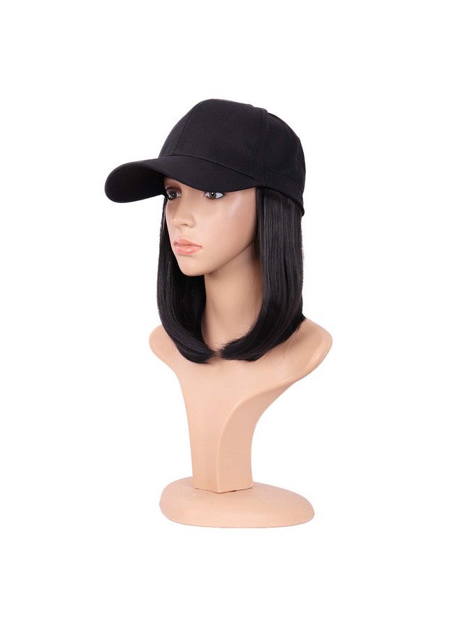 MapofBeauty 12 Inch/30 Cm Short Straight Resistant Synthetic Hair Extension Baseball Hat Bob Wig (Black) - Image 4