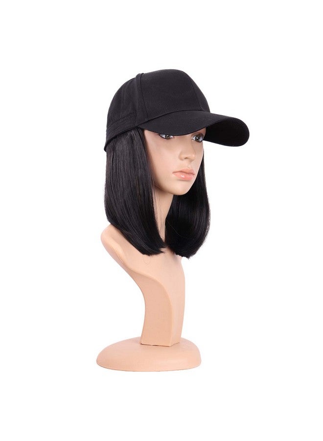 MapofBeauty 12 Inch/30 Cm Short Straight Resistant Synthetic Hair Extension Baseball Hat Bob Wig (Black) - Image 3