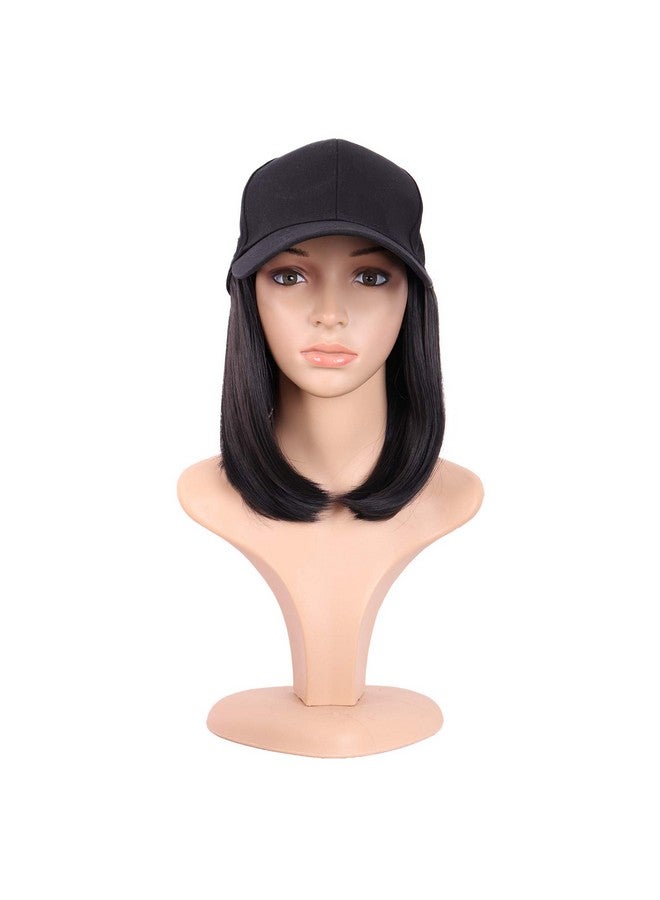 MapofBeauty 12 Inch/30 Cm Short Straight Resistant Synthetic Hair Extension Baseball Hat Bob Wig (Black) - Image 2