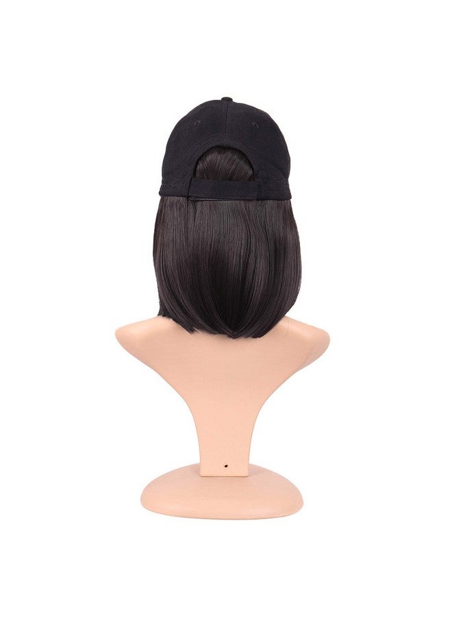 MapofBeauty 12 Inch/30 Cm Short Straight Resistant Synthetic Hair Extension Baseball Hat Bob Wig (Black) - Image 5