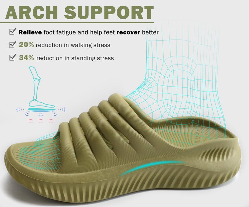 KuaiLu Womens Recovery Sandals Comfortable Plantar Fasciitis Arch Support Ladies Orthopedic Slip On Running Sport Walking Slides Thick Athletic Cushion Slippers Summer Outdoor Sliders Green Size 7 - Image 3