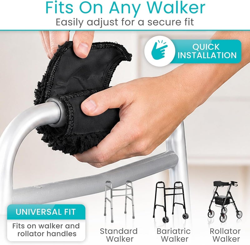 VIVE Sheepskin Walker Grips (2-Pack) - Hand Pad Accessories for Folding Rollator, Crutches - Soft Cushion Handle Cover for Adult, Handicap, Seniors - Medical Handlebar Foam Padding Set for Disability - Image 4