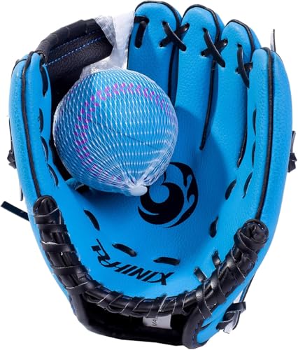 PHINIX 9" Baseball Glove Tee Ball Mitts and Foam Ball for Kids Beginner Play Training Right Hand Throw Blue - Image 2