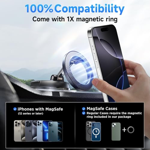 MENTAL GENTLE Vacuum Magnetic Suction Phone Holder 360° Reinforced Strong 42kg Ultra Suction Cup Phone Mount for MagSafe Cell Phone Holders for Your Car, Gym, or Mirror Mount for Android and iPhone - Image 3
