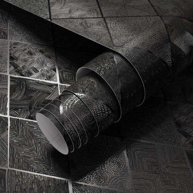 Zeeko 3D Embossed Peel and Stick Wallpaper Gothic, 17.3" x 80" Black Textured Geometric Linear Contact Paper Removable Waterproof Self Adhesive Wall Paper for Cabinets Furniture - Image 1