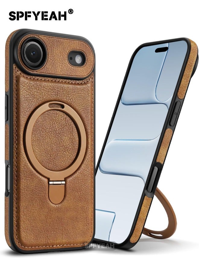 اس بي اف يا. جراب iPhone 17 Air مصنوع من الجلد، مع حامل حلقي مغناطيسي غير مرئي [متوافق مع Magsafe] غطاء فاخر وأنيق وجميل التصميم، غطاء هاتف رفيع غير قابل للانزلاق بمظهر عتيق، بني - Image 1