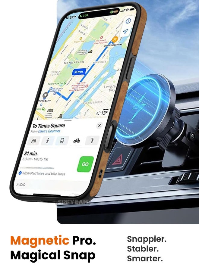 اس بي اف يا. جراب iPhone 17 Air مصنوع من الجلد، مع حامل حلقي مغناطيسي غير مرئي [متوافق مع Magsafe] غطاء فاخر وأنيق وجميل التصميم، غطاء هاتف رفيع غير قابل للانزلاق بمظهر عتيق، بني - Image 4