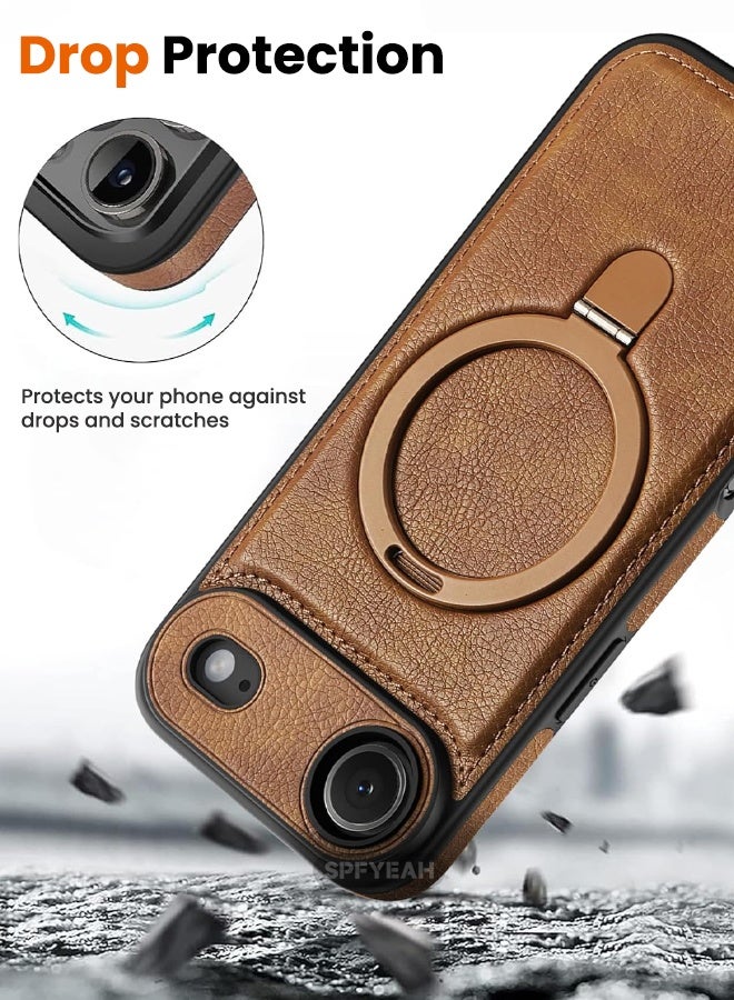 اس بي اف يا. جراب iPhone 17 Air مصنوع من الجلد، مع حامل حلقي مغناطيسي غير مرئي [متوافق مع Magsafe] غطاء فاخر وأنيق وجميل التصميم، غطاء هاتف رفيع غير قابل للانزلاق بمظهر عتيق، بني - Image 3