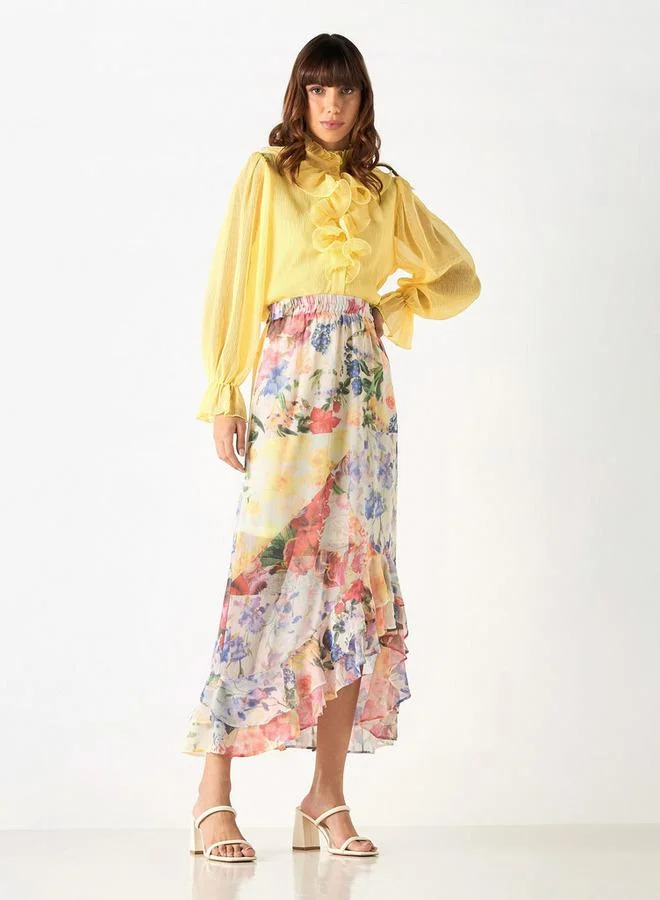 2Xtremz 2Xtremz All-Over Floral Print Skirt with Elasticated Waistband and Flounce Hem