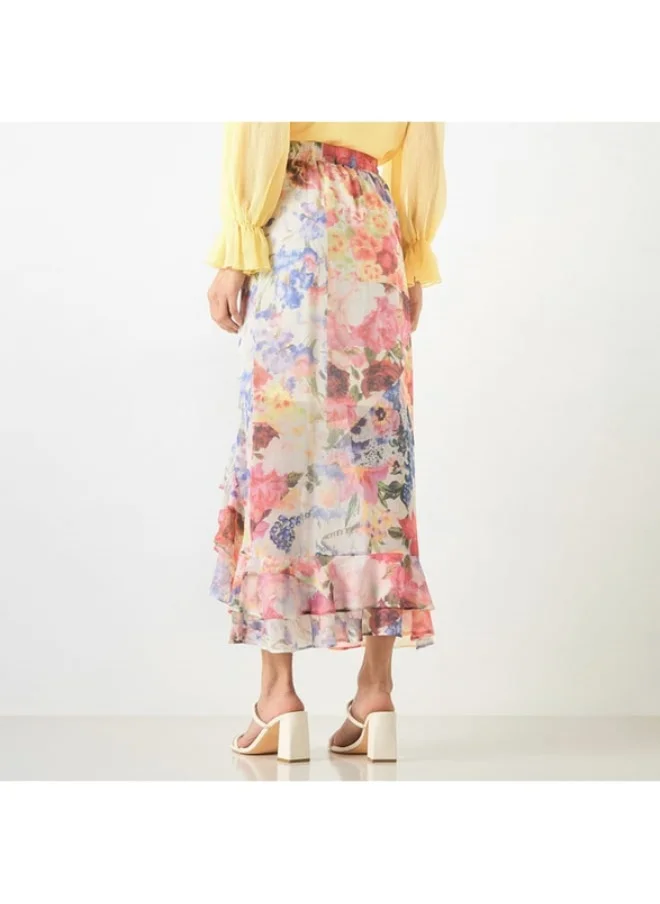 2Xtremz 2Xtremz All-Over Floral Print Skirt with Elasticated Waistband and Flounce Hem