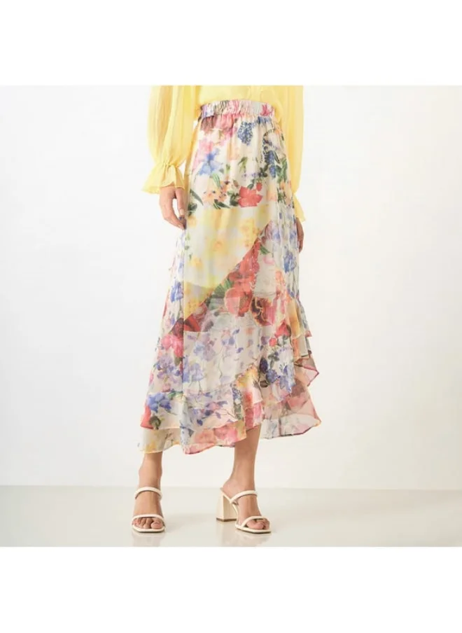 2Xtremz 2Xtremz All-Over Floral Print Skirt with Elasticated Waistband and Flounce Hem