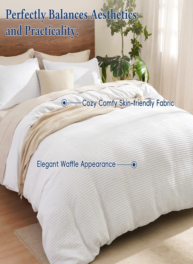 David's Home Waffle Wave Duvet Cover Set Queen Size,Soft Breathable 3pcs Comforter Cover Set with 2 Pillowcases,Textured Home Decor Bedding Set Cozy for All Seasons, White 90"×90",NO Comforter - Image 4
