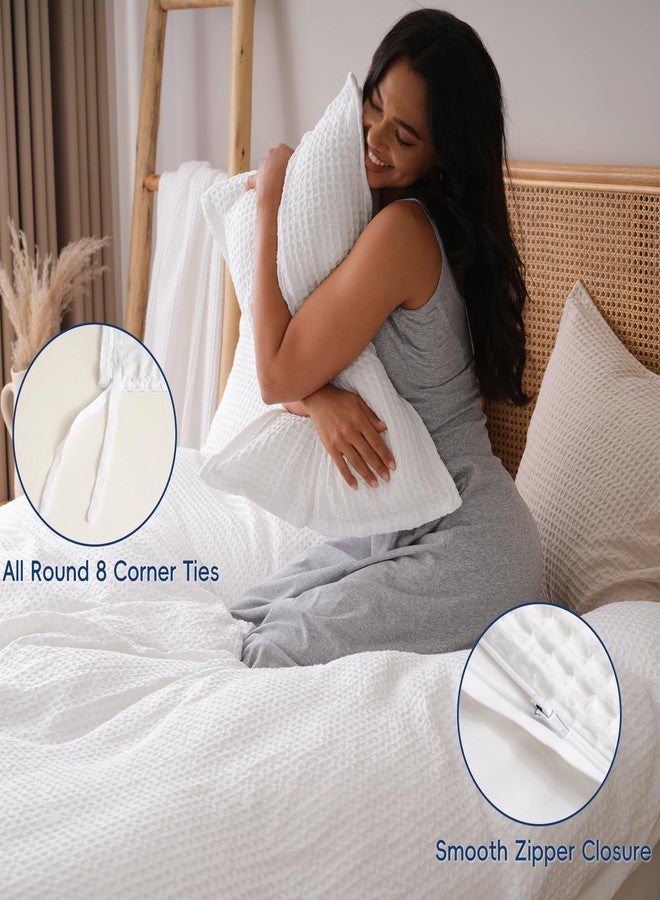David's Home Waffle Wave Duvet Cover Set Queen Size,Soft Breathable 3pcs Comforter Cover Set with 2 Pillowcases,Textured Home Decor Bedding Set Cozy for All Seasons, White 90"×90",NO Comforter - Image 3