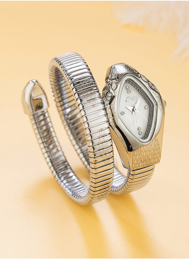 MISS FOX Luxury Fashion Ladies' Watch High-Elastic Snake-Shaped Strap Diamond-Shaped Dial Mineral Reinforced Glass Mirror Waterproof Bracelet Watch  - Image 1