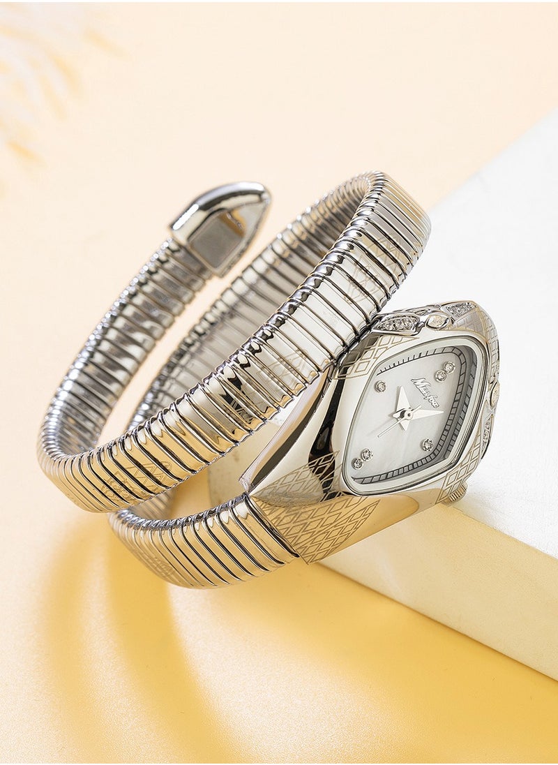 MISS FOX Luxury Fashion Ladies' Watch High-Elastic Snake-Shaped Strap Diamond-Shaped Dial Mineral Reinforced Glass Mirror Waterproof Bracelet Watch  - Image 2
