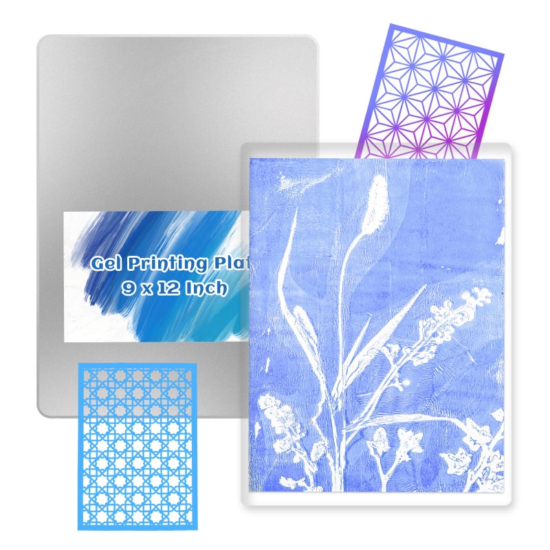 gocreate 9 x 12 Large Gel Plate Tin Box Storage Gel Printing Plate with Stencils Printmaking Supplies for Monoprints Arts and Mix Media