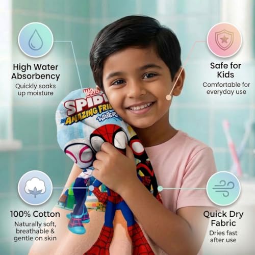 Athom Living Spidey Kids Bath Towel | 100% Cotton, 60x120cm, 350 GSM | Soft, Quick Dry & Highly Absorbent | Superhero Themed Towel for Boys & Girls | Gentle on Skin, Durable & Machine Washable - Image 5