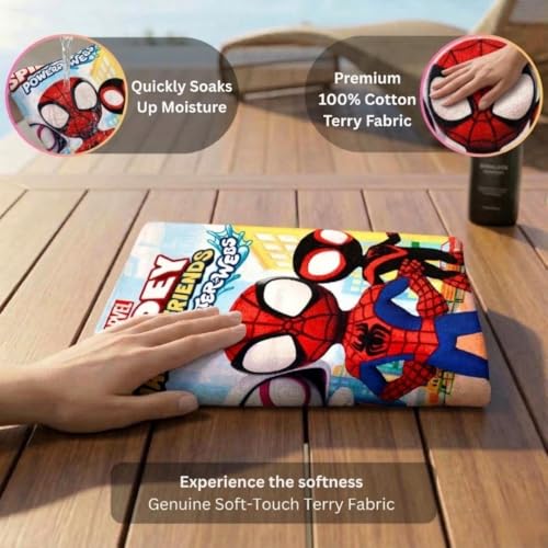 Athom Living Spidey Kids Bath Towel | 100% Cotton, 60x120cm, 350 GSM | Soft, Quick Dry & Highly Absorbent | Superhero Themed Towel for Boys & Girls | Gentle on Skin, Durable & Machine Washable - Image 4